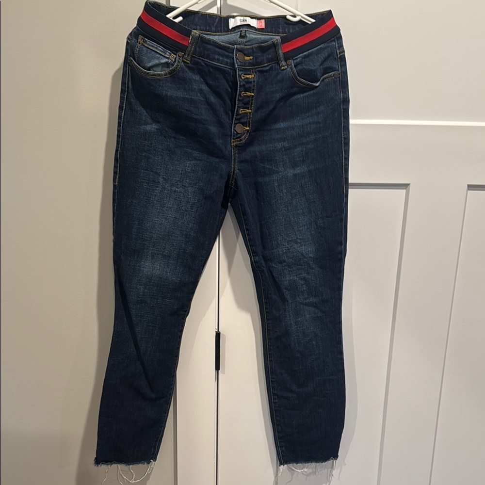 CAbi Blue Ankle Cropped Jeans with Elastic Waistband